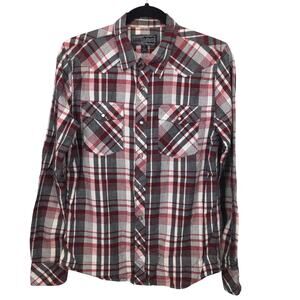 Southhouse Cowboy Rodeo Flap Pockets Red Plaid Western Snap Shirt Men's Size S